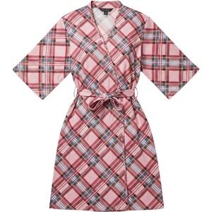 ModCloth Pink Plaid Wrap Robe Kimono Bathrobe Loungewear Knee Length Size‎ L/XL